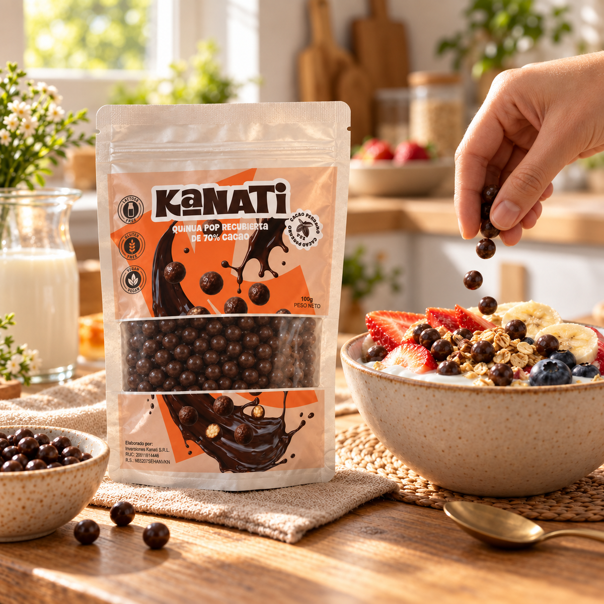 Quinua Pop con Chocolate 70% Cacao 100 g – foto 2